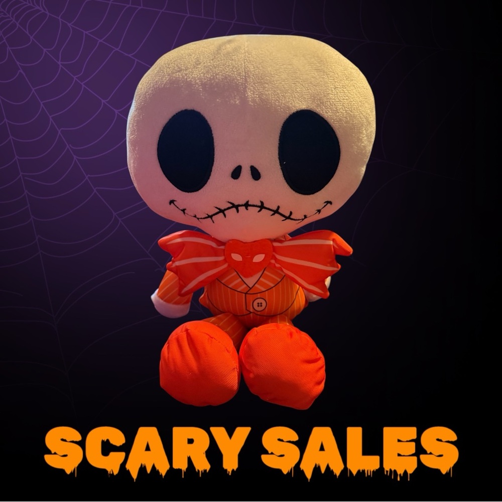 Squish mellows Jack Skellington Orange and White Skeleton Plush Toy